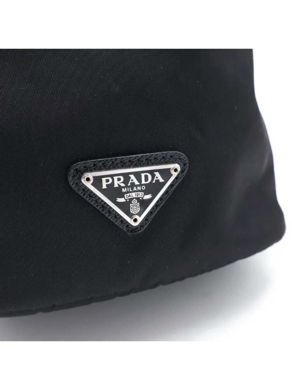 Prada Drawstring Pouch Triangle Logo Ri Nylon Tessuto Black